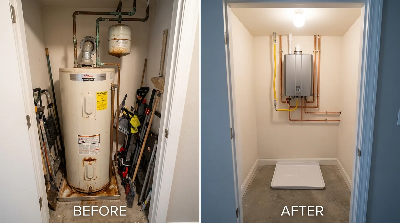 Tank water heater versus wall-mounted tankless unit comparison for Monona, IA homeowners