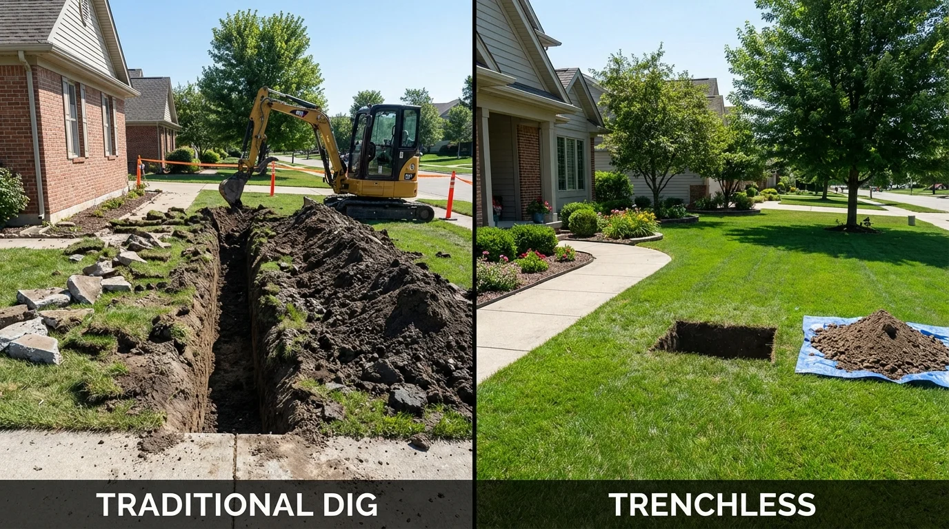 Trenchless sewer repair with minimal yard damage versus traditional excavation in Monona, IA